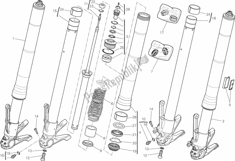 All parts for the Front Fork of the Ducati Diavel Carbon FL USA 1200 2016